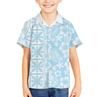 Pastel Blue Kahili Quilt Hawaii Hawaiian Shirt Tropical Flower Seamless Half Style LT14 - Polynesian Pride