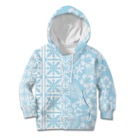 Pastel Blue Kahili Quilt Hawaii Kid Hoodie Tropical Flower Seamless Half Style
