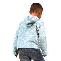 Pastel Blue Kahili Quilt Hawaii Kid Hoodie Tropical Flower Seamless Half Style