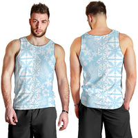 Pastel Blue Kahili Quilt Hawaii Men Tank Top Tropical Flower Seamless Half Style