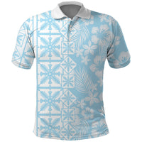 Pastel Blue Kahili Quilt Hawaii Polo Shirt Tropical Flower Seamless Half Style LT14 Blue - Polynesian Pride