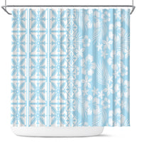 Pastel Blue Kahili Quilt Hawaii Shower Curtain Tropical Flower Seamless Half Style