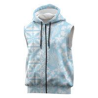 Pastel Blue Kahili Quilt Hawaii Sleeveless Zip Hoodie Tropical Flower Seamless Half Style