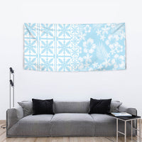 Pastel Blue Kahili Quilt Hawaii Tapestry Tropical Flower Seamless Half Style