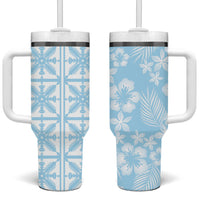 Pastel Blue Kahili Quilt Hawaii Tumbler With Handle Tropical Flower Seamless Half Style