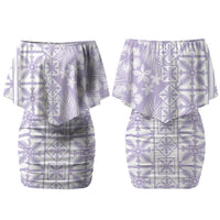 Pastel Purple Kahili Quilt Hawaii Couples Matching Off Shoulder Short Dress and Long Sleeve Button Shirt Tropical Flower Seamless Half Style LT14 - Polynesian Pride