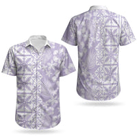 Pastel Purple Kahili Quilt Hawaii Couples Matching Off The Shoulder Long Sleeve Dress and Hawaiian Shirt Tropical Flower Seamless Half Style LT14 - Polynesian Pride