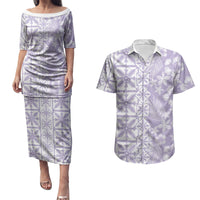 Pastel Purple Kahili Quilt Hawaii Couples Matching Puletasi and Hawaiian Shirt Tropical Flower Seamless Half Style LT14 Purple - Polynesian Pride