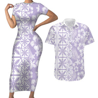 Pastel Purple Kahili Quilt Hawaii Couples Matching Short Sleeve Bodycon Dress and Hawaiian Shirt Tropical Flower Seamless Half Style LT14 Purple - Polynesian Pride