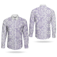 Pastel Purple Kahili Quilt Hawaii Couples Matching Short Sleeve Bodycon Dress and Long Sleeve Button Shirt Tropical Flower Seamless Half Style LT14 - Polynesian Pride