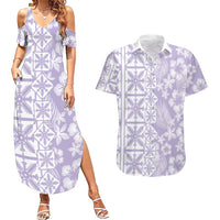 Pastel Purple Kahili Quilt Hawaii Couples Matching Summer Maxi Dress and Hawaiian Shirt Tropical Flower Seamless Half Style LT14 Purple - Polynesian Pride