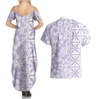 Pastel Purple Kahili Quilt Hawaii Couples Matching Summer Maxi Dress and Hawaiian Shirt Tropical Flower Seamless Half Style LT14 - Polynesian Pride