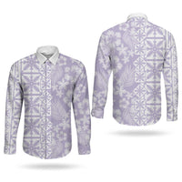Pastel Purple Kahili Quilt Hawaii Couples Matching Tank Maxi Dress and Long Sleeve Button Shirt Tropical Flower Seamless Half Style LT14 - Polynesian Pride