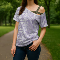 Pastel Purple Kahili Quilt Hawaii Cross Shoulder Shirt Tropical Flower Seamless Half Style