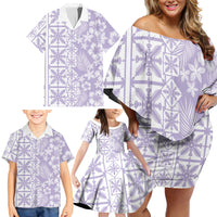 Pastel Purple Kahili Quilt Hawaii Family Matching Off Shoulder Short Dress and Hawaiian Shirt Tropical Flower Seamless Half Style LT14 - Polynesian Pride