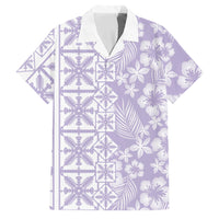 Pastel Purple Kahili Quilt Hawaii Family Matching Off Shoulder Short Dress and Hawaiian Shirt Tropical Flower Seamless Half Style LT14 Dad's Shirt - Short Sleeve Purple - Polynesian Pride