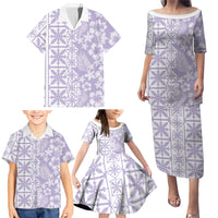 Pastel Purple Kahili Quilt Hawaii Family Matching Puletasi and Hawaiian Shirt Tropical Flower Seamless Half Style LT14 - Polynesian Pride