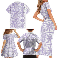 Pastel Purple Kahili Quilt Hawaii Family Matching Short Sleeve Bodycon Dress and Hawaiian Shirt Tropical Flower Seamless Half Style LT14 Mom's Dress Purple - Polynesian Pride