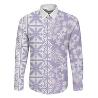 Pastel Purple Kahili Quilt Hawaii Family Matching Short Sleeve Bodycon Dress and Hawaiian Shirt Tropical Flower Seamless Half Style LT14 Daughter's Dress Purple - Polynesian Pride
