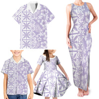 Pastel Purple Kahili Quilt Hawaii Family Matching Tank Maxi Dress and Hawaiian Shirt Tropical Flower Seamless Half Style LT14 - Polynesian Pride