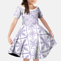 Pastel Purple Kahili Quilt Hawaii Kid Short Sleeve Dress Tropical Flower Seamless Half Style