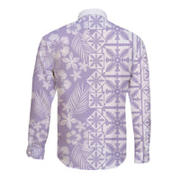 Pastel Purple Kahili Quilt Hawaii Long Sleeve Button Shirt Tropical Flower Seamless Half Style