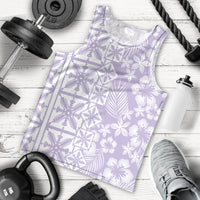 Pastel Purple Kahili Quilt Hawaii Men Tank Top Tropical Flower Seamless Half Style
