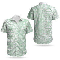 Pastel Green Kahili Quilt Hawaii Couples Matching Off Shoulder Short Dress and Hawaiian Shirt Tropical Flower Seamless Half Style LT14 - Polynesian Pride