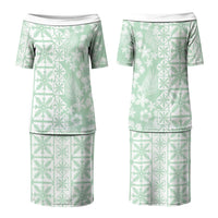 Pastel Green Kahili Quilt Hawaii Couples Matching Puletasi and Hawaiian Shirt Tropical Flower Seamless Half Style LT14 - Polynesian Pride
