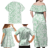 Pastel Green Kahili Quilt Hawaii Family Matching Off Shoulder Maxi Dress and Hawaiian Shirt Tropical Flower Seamless Half Style LT14 - Polynesian Pride