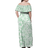Pastel Green Kahili Quilt Hawaii Family Matching Off Shoulder Maxi Dress and Hawaiian Shirt Tropical Flower Seamless Half Style LT14 - Polynesian Pride