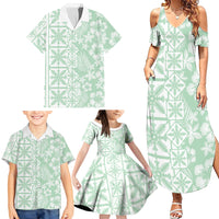 Pastel Green Kahili Quilt Hawaii Family Matching Summer Maxi Dress and Hawaiian Shirt Tropical Flower Seamless Half Style LT14 - Polynesian Pride