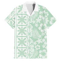 Pastel Green Kahili Quilt Hawaii Family Matching Summer Maxi Dress and Hawaiian Shirt Tropical Flower Seamless Half Style LT14 Dad's Shirt - Short Sleeve Green - Polynesian Pride