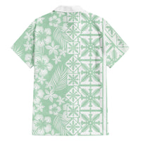 Pastel Green Kahili Quilt Hawaii Family Matching Summer Maxi Dress and Hawaiian Shirt Tropical Flower Seamless Half Style LT14 Dad's Shirt - Long Sleeve Green - Polynesian Pride