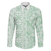 Pastel Green Kahili Quilt Hawaii Family Matching Tank Maxi Dress and Hawaiian Shirt Tropical Flower Seamless Half Style LT14 Daughter's Dress Green - Polynesian Pride