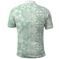 Pastel Green Kahili Quilt Hawaii Polo Shirt Tropical Flower Seamless Half Style LT14 - Polynesian Pride