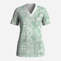 Pastel Green Kahili Quilt Hawaii Scrub Top Tropical Flower Seamless Half Style
