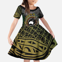 Personalised Australia And Vanuatu Family Matching Short Sleeve Bodycon Dress and Hawaiian Shirt Aboriginal Lizard Polynesia Ni-Van Pig Tusk LT14 Daughter's Dress Black - Polynesian Pride