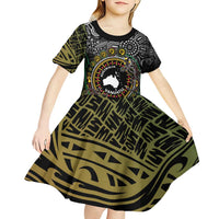 Personalised Australia And Vanuatu Kid Short Sleeve Dress Aboriginal Lizard Polynesia Ni-Van Pig Tusk LT14 - Polynesian Pride