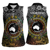 Personalised Australia And Vanuatu Women Sleeveless Polo Shirt Aboriginal Lizard Polynesia Ni-Van Pig Tusk