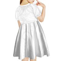 American Samoa White Sunday Kid Short Sleeve Dress Lotu Tamaiti Plumeria With Samoan Pattern