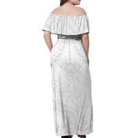 American Samoa White Sunday Off Shoulder Maxi Dress Lotu Tamaiti Plumeria With Samoan Pattern