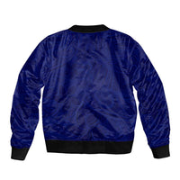 Blue Polynesia Sleeve Zip Bomber Jacket Polynesian Pattern Mix Plumeria LT14 - Polynesian Pride