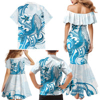 Blue Hawaii Humpback Whale Family Matching Mermaid Dress and Hawaiian Shirt Polynesian Tribal Ocean Vibes
