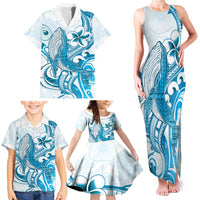 Blue Hawaii Humpback Whale Family Matching Tank Maxi Dress and Hawaiian Shirt Polynesian Tribal Ocean Vibes