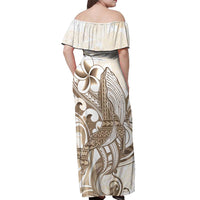 Brown Hawaii Humpback Whale Off Shoulder Maxi Dress Polynesian Tribal Ocean Vibes