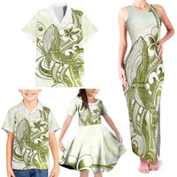 Lime Green Hawaii Family Matching Tank Maxi Dress and Hawaiian Shirt Humpback Whale Tattoo Polynesian Tribal Ocean Vibes
