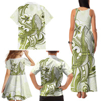Lime Green Hawaii Family Matching Tank Maxi Dress and Hawaiian Shirt Humpback Whale Tattoo Polynesian Tribal Ocean Vibes