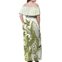 Lime Green Hawaii Off Shoulder Maxi Dress Humpback Whale Tattoo Polynesian Tribal Ocean Vibes LT14 - Polynesian Pride