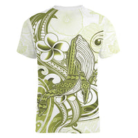 Lime Green Hawaii Women V-Neck T-Shirt Humpback Whale Tattoo Polynesian Tribal Ocean Vibes